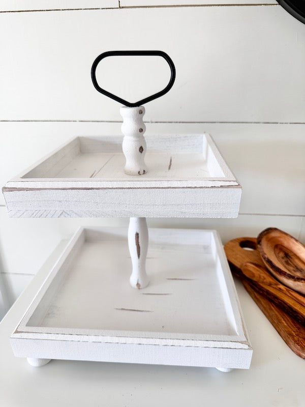 White Wooden 2-tier tray