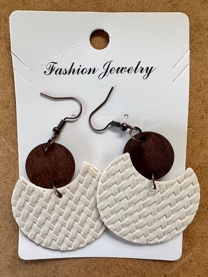 Crescent Shape rattan pattern faux leather earrings