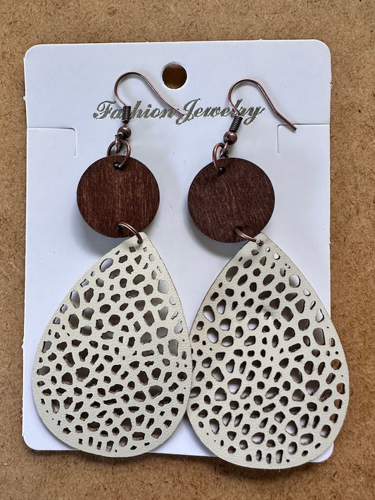 Vintage Hollow leaf shape leather earrings