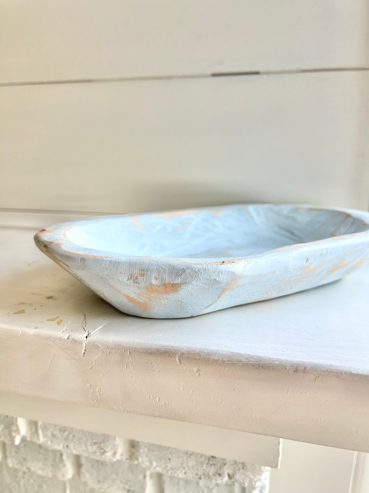 Pastel blue or gray small wooden dough bowl