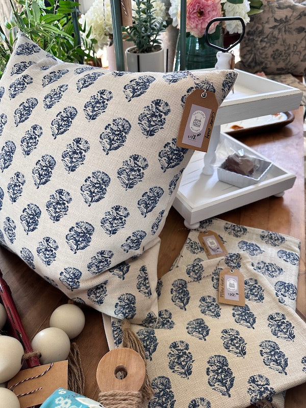 Navy Blue and Cream Floral Pillow cover