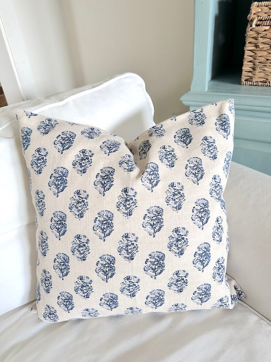 Navy Blue and Cream Floral Pillow cover