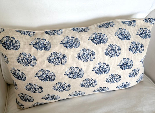 Small Navy Blue and Cream Floral Pillow cover